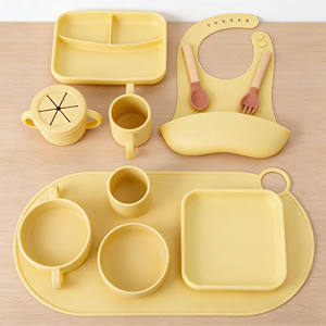 Nuevo Producto: Set de <span class=keywords><strong>Vajilla</strong></span> de Silicona Reutilizable para Bebé, Plato con Succión Antideslizante, Babero Impermeable, Set de Cubiertos de Silicona para Alimentación de Bebés - Product Image 1
