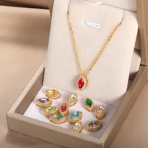 12 Desember Birthstone ungu merah muda hijau biru merah putih Zircon liontin kalung Droplet berbentuk Zircon Kalung