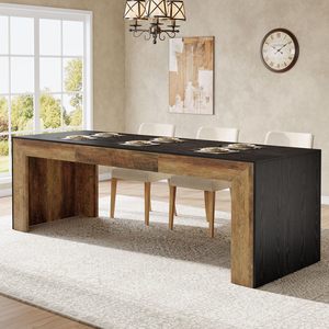 SENYU Rustic Modern Wooden Rectangle <b>Dining</b> <b>Table</b> with Solid Wood Legs and Black <b>Top</b> for 6 Seating Capacity Home Furniture - Product Image 1