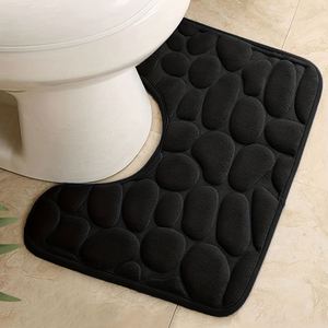 Tapis de bain en forme de U pour toilettes, motif galets en relief, en polaire corail, antidérapant, super absorbant, en mousse à mémoire de forme, pour maison et hôtel - Product Image 1