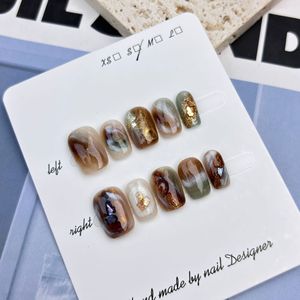 3D กดเล็บเจลสี่เหลี่ยมขนาดกลางสำหรับฤดูใบไม้ร่วง10ชิ้นอะคริลิคแบบใช้ซ้ำได้ทำด้วยมือแบบฝรั่งเศสกดบนเล็บ - Product Image 6