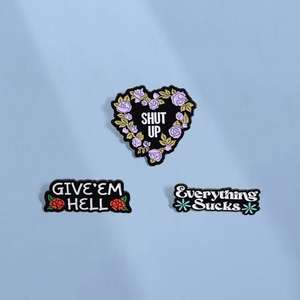 Épingles en émail « Cartoon Give Them Hell Everything Sucks » <span class=keywords><strong>pour</strong></span> <span class=keywords><strong>sac</strong></span> à dos, vêtements, badge en métal <span class=keywords><strong>pour</strong></span> revers, broches <span class=keywords><strong>pour</strong></span> col de chemise, accessoires <span class=keywords><strong>pour</strong></span> amis - Product Image 2