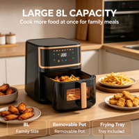 Friteuse à air numérique 8L, four électrique multifonction, appareil de cuisson à écran tactile, circulation d'air à 360°, minuterie, utilisation domestique et extérieure