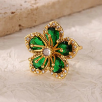 Bague élégante en zircon vert pour femme, style vintage, ton or, motif floral, bague statement, bijou pour mariage, fiançailles, fête, cadeau