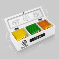 Boîte à thé élégante en bois peint blanc Landy avec couvercle en verre, 3 compartiments, étui de rangement pour sachets, pour la cuisine, fournisseur d'usine en gros