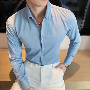 Camisa de Vestir Casual para Hombre, Manga Larga, Cuello en V, Corte Slim, Resistente a las Arrugas, Estilo Formal de Lujo - Product Image 3