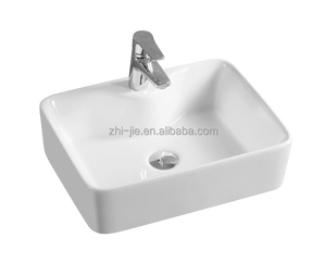 Fregadero de baño de encimera Fregadero de recipiente de cerámica rectangular con orificio de drenaje Lavabo moderno Baño de tocador Lavabo rectangular Lavabo - Product Image 1
