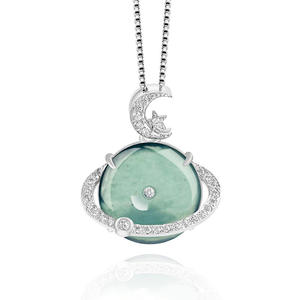 จี้หยกเจไดต์ธรรมชาติสีน้ำเงินสดใส พร้อมตัวเรือนเงินแท้ S925 เครื่องประดับสำหรับผู้หญิง ดีไซน์ดั้งเดิม พร้อมใบรับรองการประเมินคุณภาพ D708 - Product Image 1