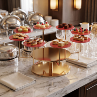 Support à gâteau de mariage en acier inoxydable + acrylique, couleur or rose, pour usage commercial dans les restaurants, hôtels, traiteurs et buffets