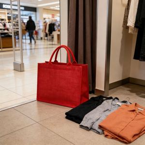 Reusable Natural Jute <b>Red</b> Handle Blank Linen Shopping Tote for Custom Logo Advertising Gift Bag - Product Image 3