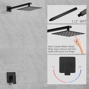 Ensemble <span class=keywords><strong>de</strong></span> robinetterie <span class=keywords><strong>de</strong></span> <span class=keywords><strong>douche</strong></span> Heable noir mat avec kit <span class=keywords><strong>de</strong></span> finition <span class=keywords><strong>de</strong></span> <span class=keywords><strong>douche</strong></span> pluie à poignée unique, pommeau <span class=keywords><strong>de</strong></span> <span class=keywords><strong>douche</strong></span> carré et bras extra long - Salle <span class=keywords><strong>de</strong></span> bain - Product Image 3