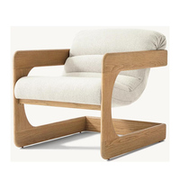 Fauteuil en bois rembourré de style moderne du milieu du siècle, chaise de salon avec coussin