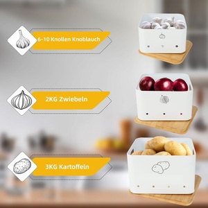 Set of Vegetable Storage Tins Set Metal Onion <strong>Garlic</strong> Potato <strong>Jars</strong> with Wooden Lid Cube Storage Bins &amp; Container - Product Image 3