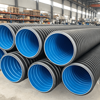 Raccord de tuyau ondulé à double paroi en HDPE, tube de drainage noir avec couche intérieure bleue pour canalisation d'égouts