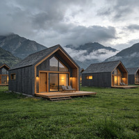 Maison miniature moderne en bois avec intérieur entièrement meublé pour bureau, maison préfabriquée, utilisation de maison préfabriquée triangulaire