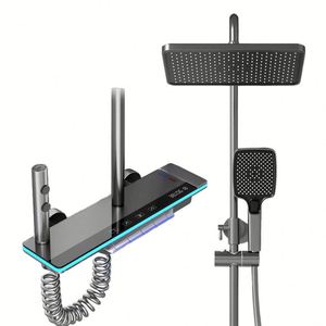 Digitales Messing-Duschsystem für Kalt- und Warmwasser, Luxuriöses Regenduschsystem mit Grauem LED-Keyboard, Intelligentes Badezimmer-Duschset - Product Image 1