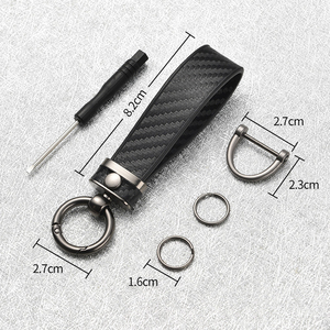 Großhandel Maßgefertigte Porte-Cles-Cuir PU-Leder Schlüsselanhänger Luxus <span class=keywords><strong>D</strong></span>-Ring Schlüsselring Carbon-Faser Auto-Schlüsselanhänger-Set Geschenk für Männer und Frauen - Product Image 4