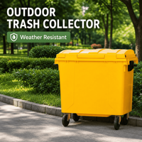 Conteneur à déchets de 1100 L robuste et écologique avec 4 roues en caoutchouc, résistant à la corrosion, avec couvercles, roues à frein et bouchon de vidange