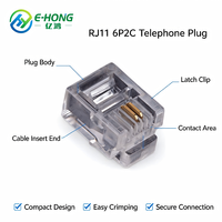 Connecteur modulaire RJ12 6P6C, connecteur téléphonique transparent en PC pour interphone, système d'alarme de sécurité