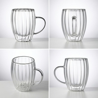 Mug à double paroi en verre cannelé Emode Coffee Tea de 250 ml, compatible lave-vaisselle et micro-ondes, design mignon