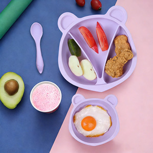 Juego de Vajilla de Silicona de Grado Alimenticio Libre de BPA, Tazón, Plato, Cuchara y Tenedor para Bebés, Seguros y Suaves - Product Image 1