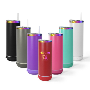 Gobelet à haut-parleur Bluetooth à base arc-en-ciel de 20oz gobelet enduit de poudre en acier inoxydable gobelet électrolytique avec couvercle et pailles - Product Image 5