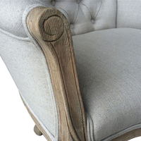 Fauteuil de salon SG129 de style français, en bois sculpté à la main italien, avec accoudoirs capitonnés en tissu de lin beige, design antique pour chambre à coucher et hôtel