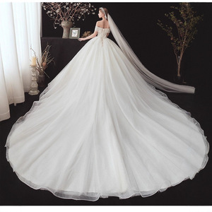 Off-the-Shoulder Ball Gown Wedding Dress Sweetheart Neckline Tulle Netting Off White Floor Length Vintage Style X051 - Product Image 5
