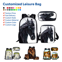 Ensemble de sac à dos scolaire imperméable pour enfants avec motif géométrique personnalisé, sac d'étudiant, boîte à lunch isotherme, trousse à fournitures