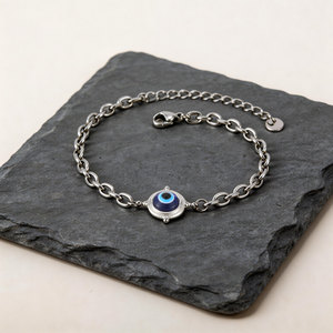 Pulsera <span class=keywords><strong>de</strong></span> Acero Inoxidable 316L con <span class=keywords><strong>Ojo</strong></span> Azul, Unisex, Medallón Nazar, Amuleto <span class=keywords><strong>de</strong></span> Protección, Cadena <span class=keywords><strong>de</strong></span> Eslabones, Joyería Espiritual Impermeable - Product Image 4