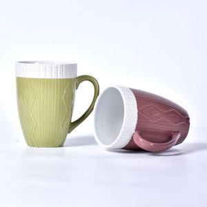 Tazas de Cerámica Antiguas para Capuchino y Latte, Capacidad de 12 oz, Diseño de Punto, Esmaltadas, con Rayas en Relieve, Ecológicas y Duraderas para Café - Product Image 2