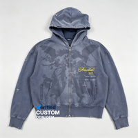 Set Hoodie Distressed Heavyweight Custom Grosir, Efek Sun Faded, Supplier Terpercaya, Cetak DTG Kornit, Streetwear Angel