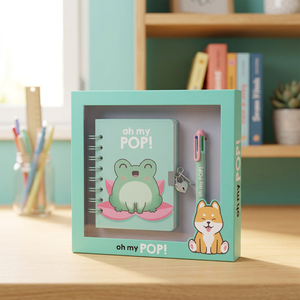 Karactermania for Oh My Pop Froggy Spiral Binding Paper Cover <b>Pack</b> of A5 Diary + 6-Coloured Pen Turquoise <b>Gift</b> - Product Image 2