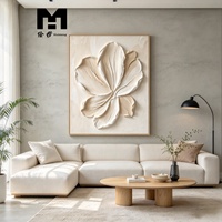 Décoration d'intérieur, art dessiné à la main, texture 3D en relief, fleur beige, peinture à l'huile de paysage floral faite à la main, cadres, art mural peint à la main