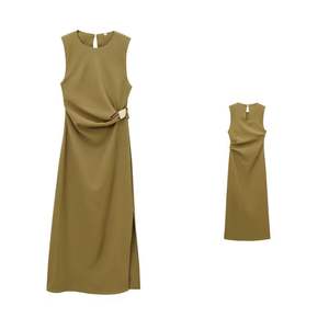 Vestido Largo de Verano para Mujer, Casual, Transpirable, con Cintura Natural, Silueta en A, Hombreras, Cuello Redondo, Sin Mangas, 100% Algodón - Product Image 1