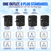 Adaptateur de voyage international 100W GaN, chargeur rapide, câble rétractable type C, prise universelle EU UK US AU, chargeur multi-ports