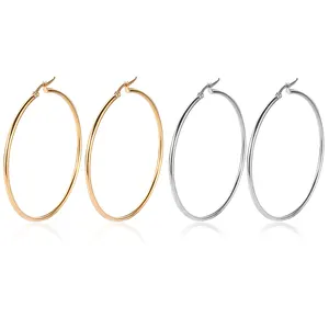 Valentines Day Exaggerate Circle 10mm 20mm 80mm Gold Round Loop Earring for Women Ear Ring Brincos Stainless Steel Hoop Earrings