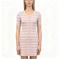 Robe boutonnée mi-longue à rayures jaunes en maille côtelée pour femme, personnalisable OEM & ODM, haute qualité, vente en gros - Haley Maxi