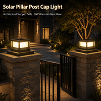 Lampe solaire pour poteau, double couleur 3000K 6500K, grille escalonnée, étanche IP44, 4 LED, pour mur extérieur