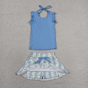 Robe de yoga pour petite fille GSD3906 rts, imprimé fleurs bleues, haute qualité, vente en gros pour enfants, robe d'été athlétique sans manches - Product Image 3
