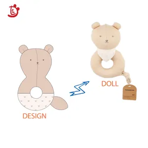 Factory custom baby Organic cotton soft rattle toys Cute bear animal design Baby Toys 0-12 months rattled