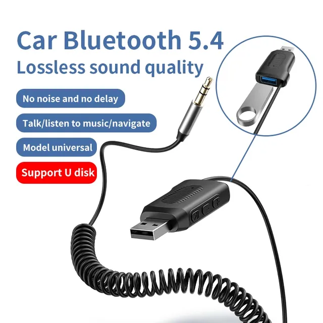 Blue Tooth 5.4 Car Kit Audio Receiver 3.5mm AUX USB Hifi Stereo Music Navigation Handsfree With Mic Wireless Adapter U-Disk Play
