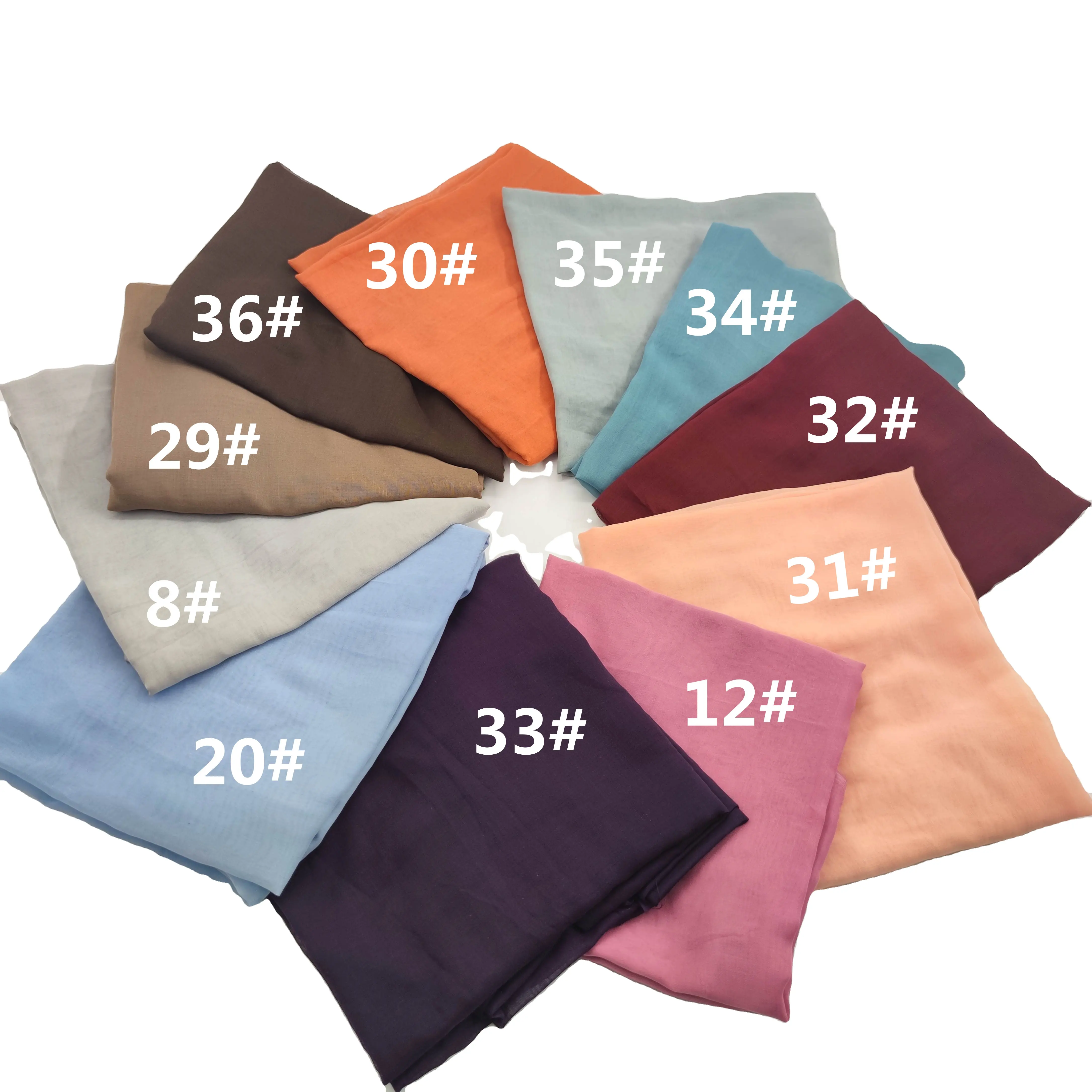 25 couleurs 60gsm taille personnalisée et étiquette voile de mousseline de soie voile de coton japonais foulards islamiques musulmans châle hijab