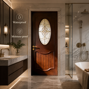 Puertas de Madera Compuesta Lacada en <span class=keywords><strong>Caoba</strong></span> con Vidrio Tiffany para Hotel, Dormitorio, Apartamento, Villa, Impermeables - Product Image 4