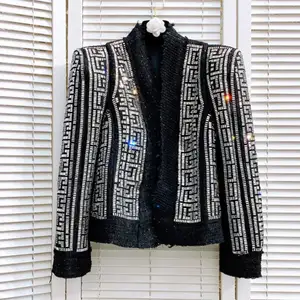 Beaded Monogram Tweed Jacket Crystal Diamonds Rhinestone Bettergirl Factory Wholesale Designer Fashion Women Woven Standard