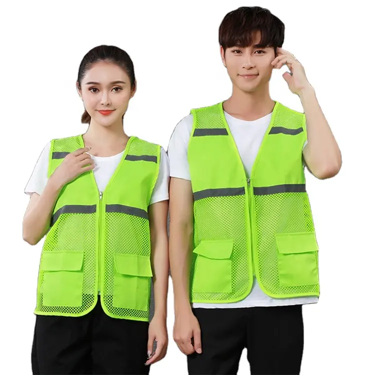 OEM Logo benutzer definierte Hi Vis Bau arbeit Shop Arbeiter Fischernetz Mesh Tasche Reiß verschluss Reflektor Jacke Uniform reflektierende Safe