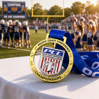 Médaille sportive personnalisée en métal, anneau creux, pour championnat de football et de cheerleading pour jeunes, double placage avec ruban
