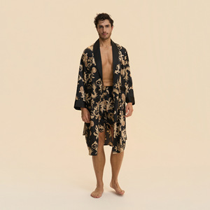 Batas de Lujo para <span class=keywords><strong>Hombre</strong></span>, Estilo Kimono, de Satén Transpirable, Manga Larga, con Bolsillos, 95% Poliéster, Lavables a Máquina, para Dormir - Product Image 1