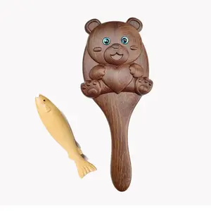 3D woodcarved bear comb Christmas handicrafts other creative gift pendants customized Children's comb