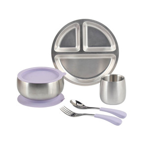 Ensemble d'alimentation pour bébé en acier inoxydable avec bol à ventouse, assiette, cuillère, fourchette et tasse pour tout-petits, design minimaliste, couleur unie, forme ronde - Product Image 6